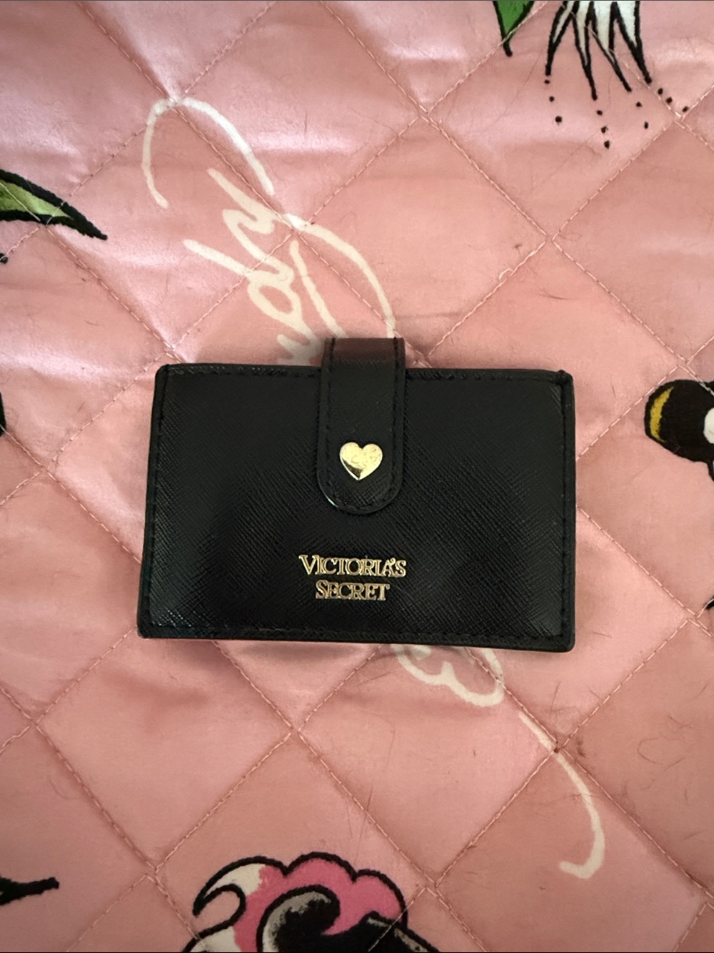Victoria's Secret Black Card Case with Gold Heart Snap